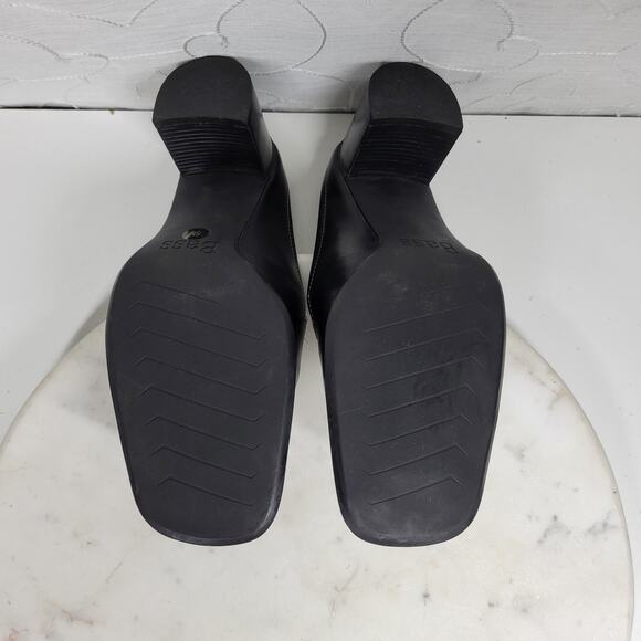 VTG Bass Artist Mules Womens 6 Black Leather Slip On Square Toe Block Heel 2003 - Picture 10 of 16